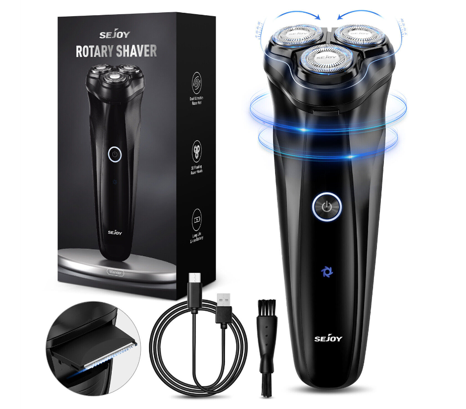 Sejoy Electric Razor for Men 3D Rotary Shaver Rechargeable Beard Pop-Up Trimmer